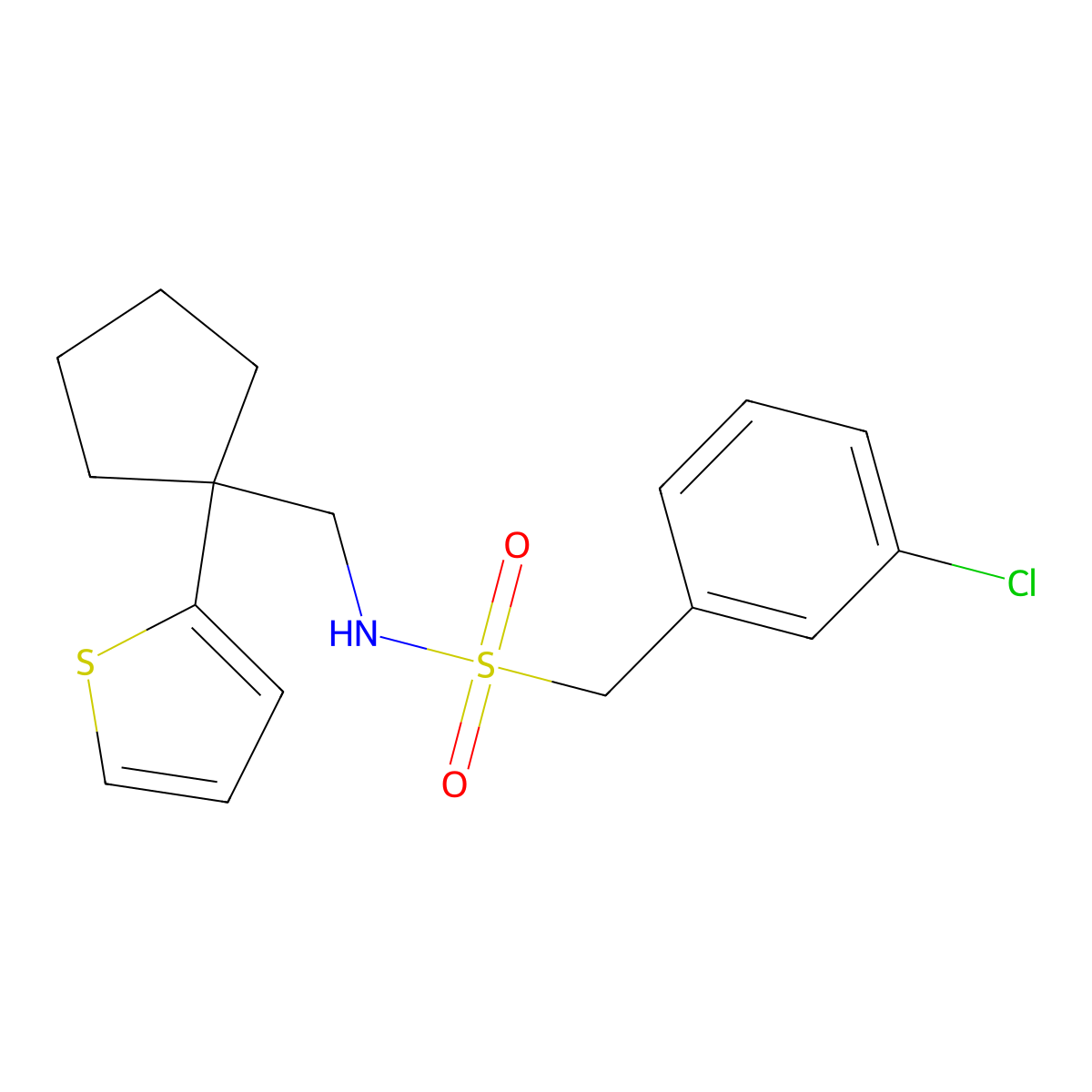1-(3-chlorophenyl)-N-{[1-(thiophen-2-yl)cyclopentyl]methyl}methanesulfonamide molecular structure, CAS 1058249-72-1