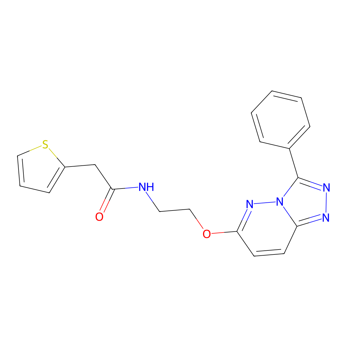 N-[2-({3-phenyl-[1,2,4]triazolo[4,3-b]pyridazin-6-yl}oxy)ethyl]-2-(thiophen-2-yl)acetamide molecular structure, CAS 1058249-85-6