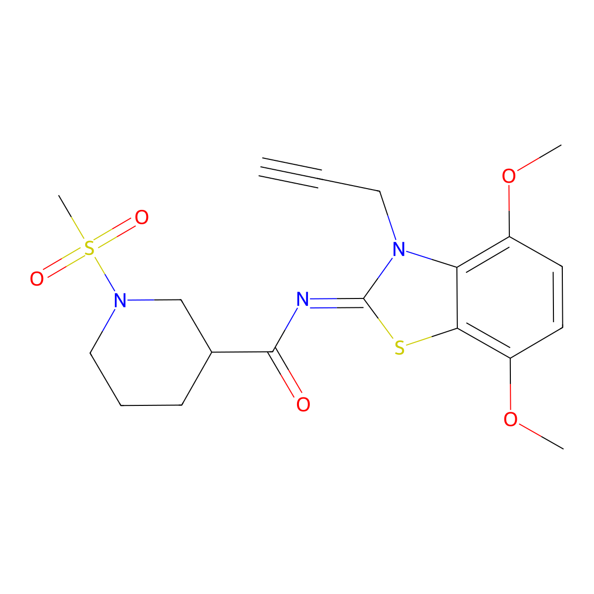 (Z)-N-(4,7-dimethoxy-3-(prop-2-yn-1-yl)benzo[d]thiazol-2(3H)-ylidene)-1-(methylsulfonyl)piperidine-3-carboxamide molecular structure, CAS 1058250-83-1