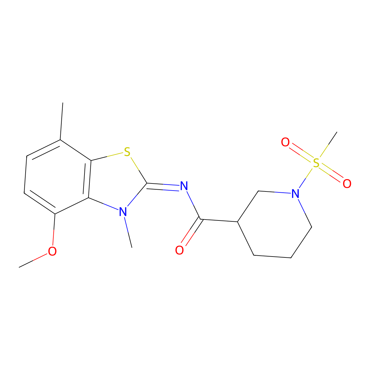 (Z)-N-(4-methoxy-3,7-dimethylbenzo[d]thiazol-2(3H)-ylidene)-1-(methylsulfonyl)piperidine-3-carboxamide molecular structure, CAS 1058251-07-2