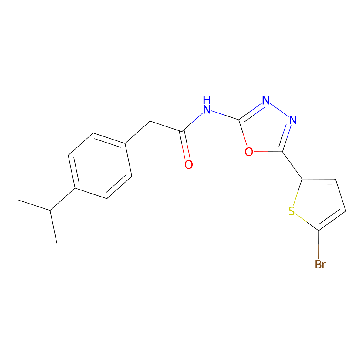 N-(5-(5-bromothiophen-2-yl)-1,3,4-oxadiazol-2-yl)-2-(4-isopropylphenyl)acetamide molecular structure, CAS 1058252-43-9