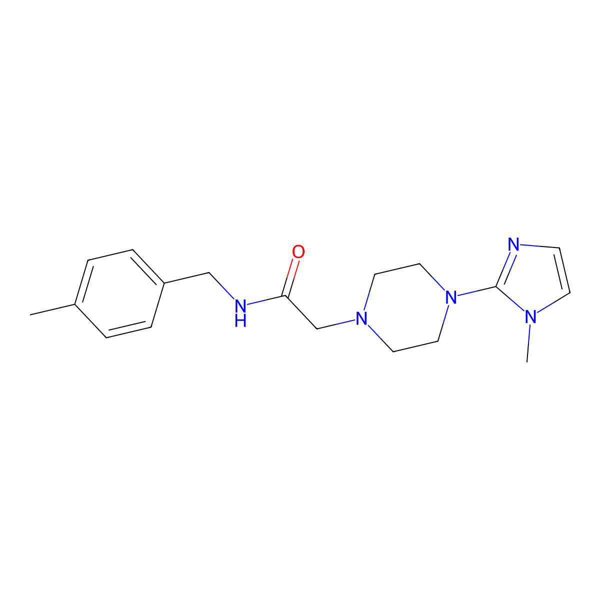 2-[4-(1-methyl-1H-imidazol-2-yl)piperazin-1-yl]-N-[(4-methylphenyl)methyl]acetamide molecular structure, CAS 1058252-57-5