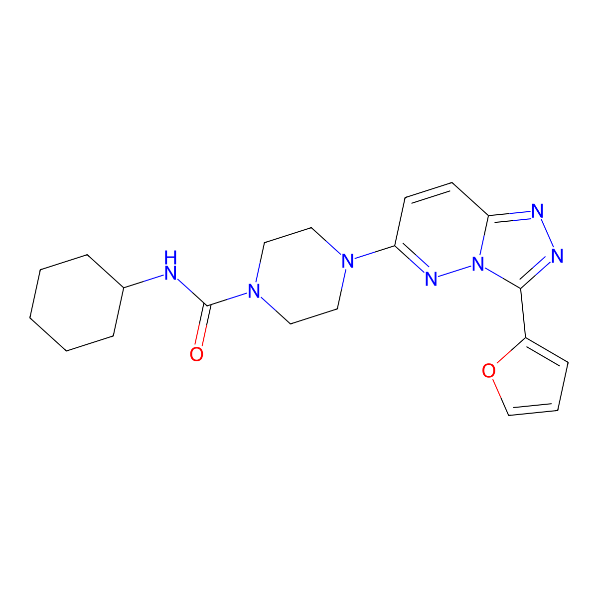 N-cyclohexyl-4-[3-(furan-2-yl)-[1,2,4]triazolo[4,3-b]pyridazin-6-yl]piperazine-1-carboxamide molecular structure, CAS 1058256-25-9