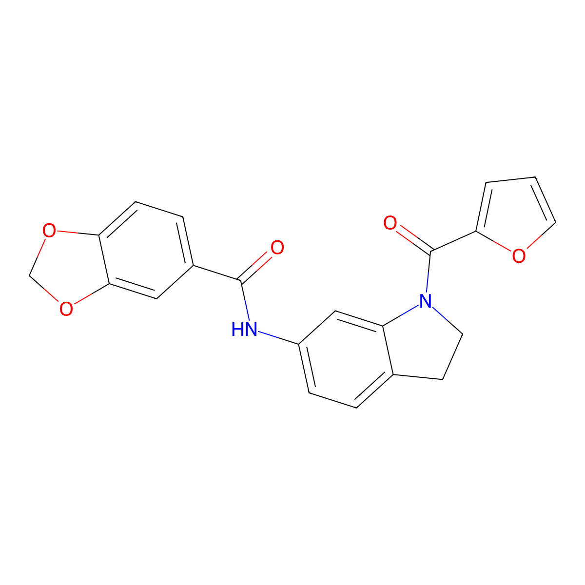 N-(1-(furan-2-carbonyl)indolin-6-yl)benzo[d][1,3]dioxole-5-carboxamide molecular structure, CAS 1058257-37-6