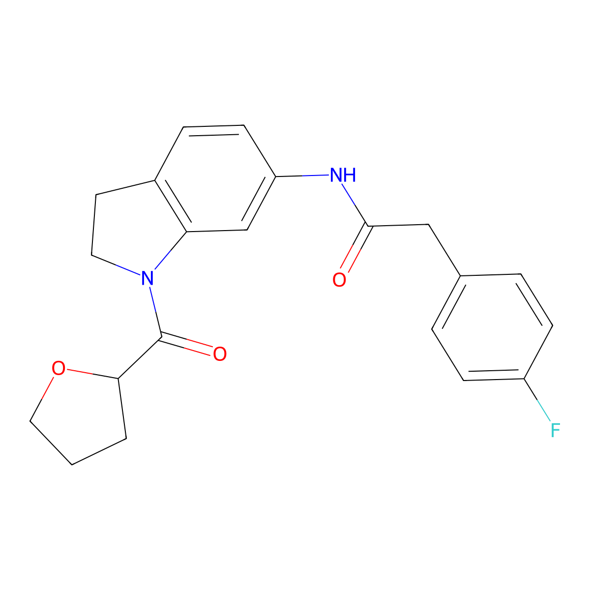 2-(4-fluorophenyl)-N-(1-(tetrahydrofuran-2-carbonyl)indolin-6-yl)acetamide molecular structure, CAS 1058257-53-6