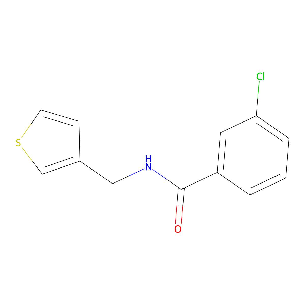 3-chloro-N-[(thiophen-3-yl)methyl]benzamide molecular structure, CAS 1058258-99-3