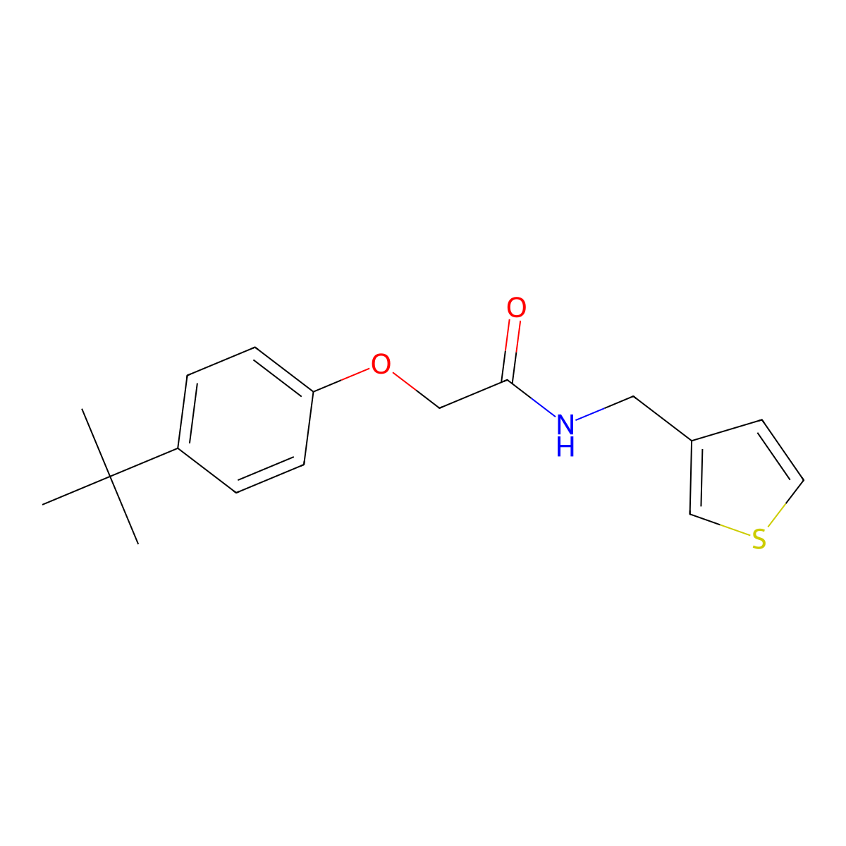 2-(4-tert-butylphenoxy)-N-[(thiophen-3-yl)methyl]acetamide molecular structure, CAS 1058259-02-1