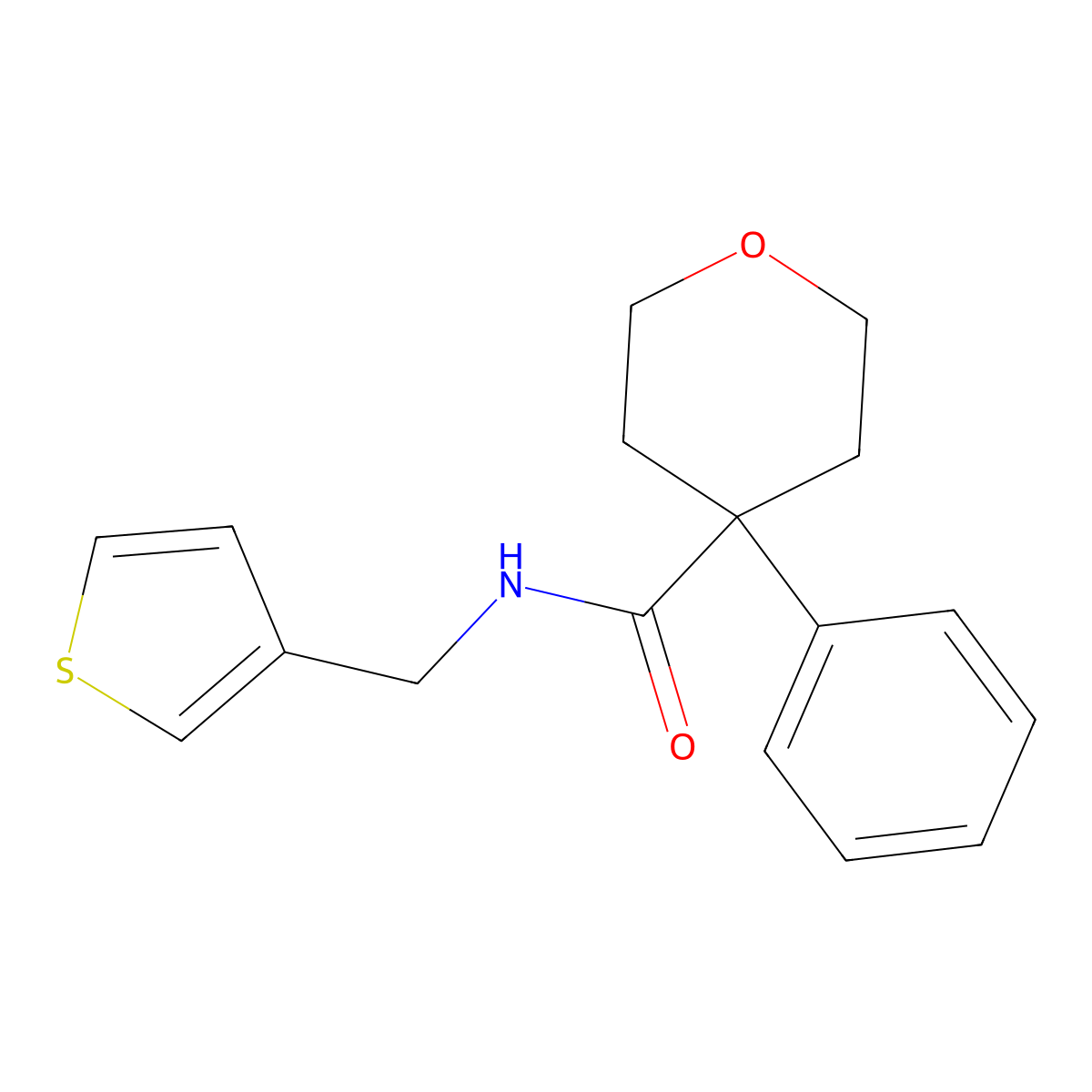 4-phenyl-N-[(thiophen-3-yl)methyl]oxane-4-carboxamide molecular structure, CAS 1058259-09-8