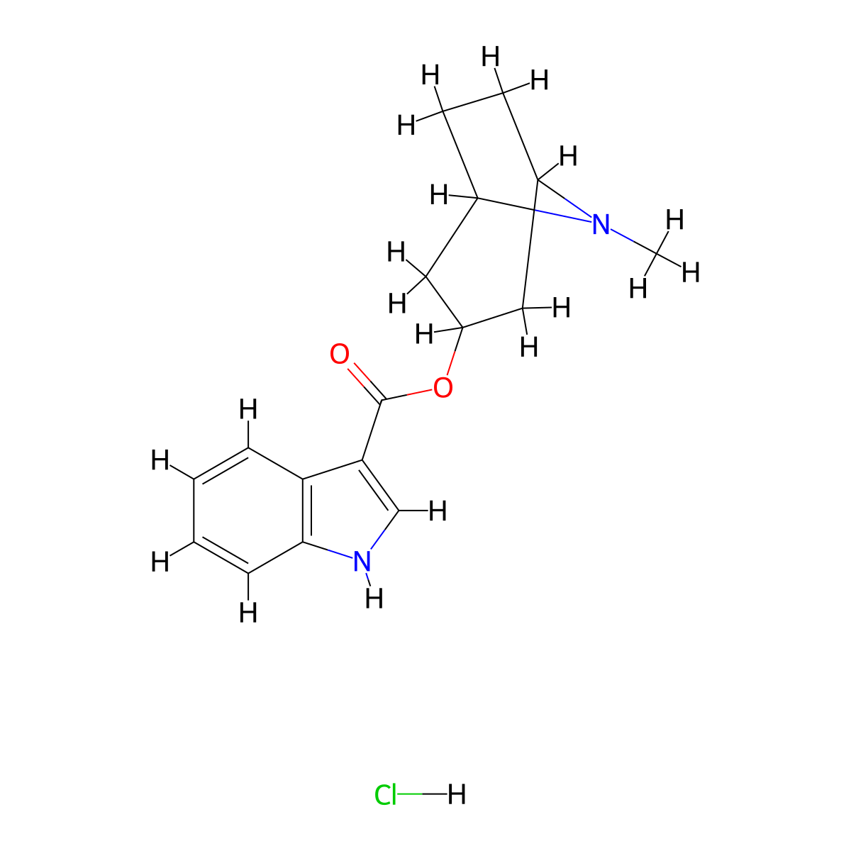 (3-endo)-8-Methyl-8-azabicyclo[3.2.1]oct-3-yl 1H-indole-3-carboxylic acid ester monohydrochloride molecular structure, CAS 105826-92-4