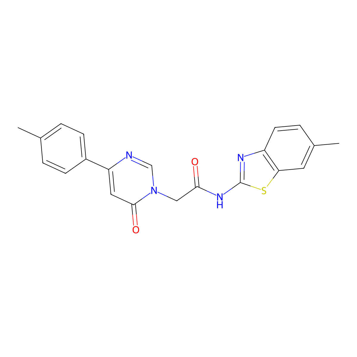N-(6-methylbenzo[d]thiazol-2-yl)-2-(6-oxo-4-(p-tolyl)pyrimidin-1(6H)-yl)acetamide molecular structure, CAS 1058372-98-7