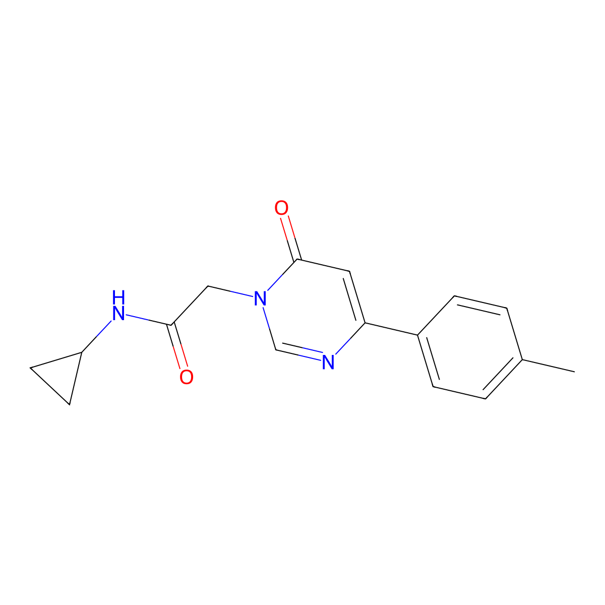 N-cyclopropyl-2-[4-(4-methylphenyl)-6-oxo-1,6-dihydropyrimidin-1-yl]acetamide molecular structure, CAS 1058373-15-1