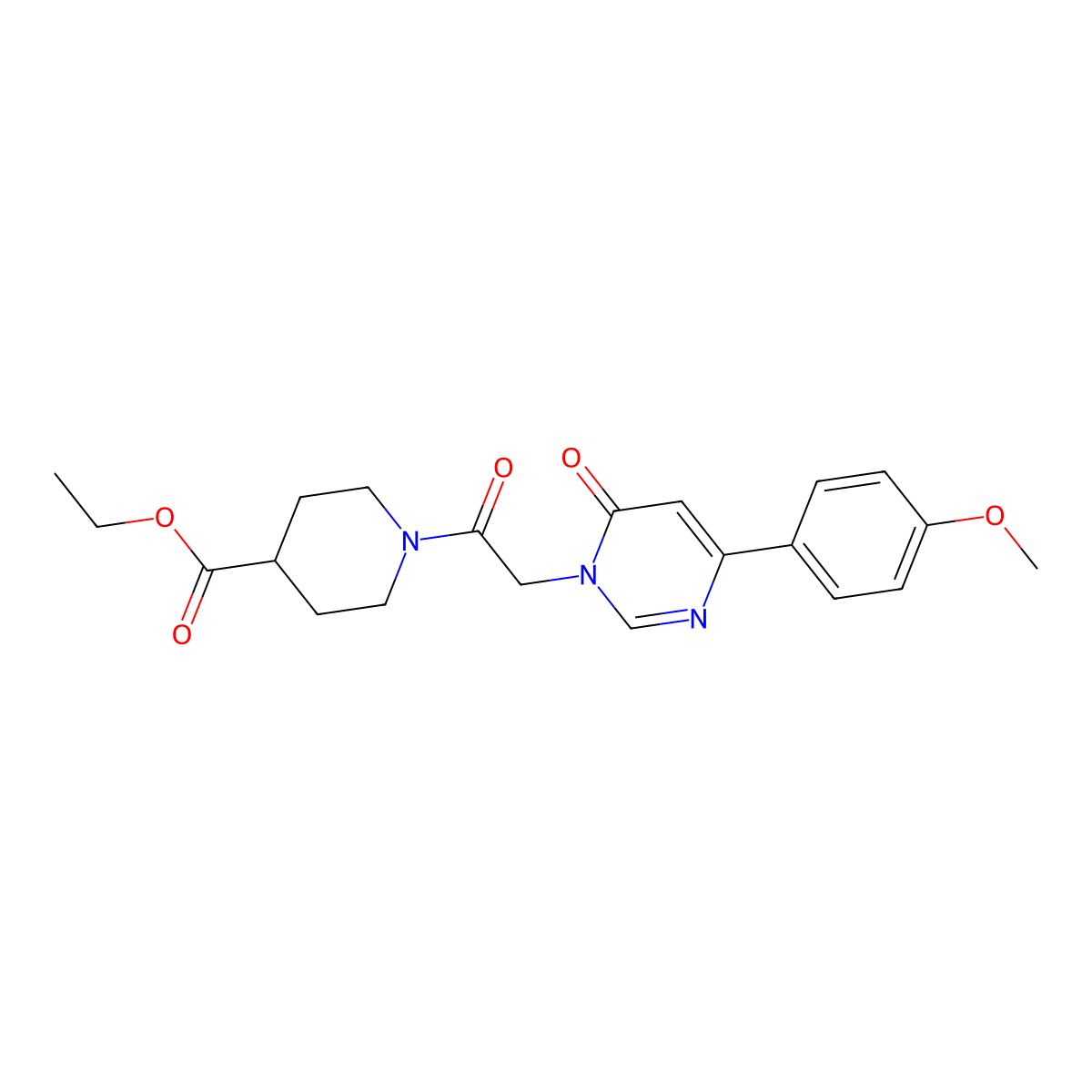 Ethyl 1-{2-[4-(4-methoxyphenyl)-6-oxo-1,6-dihydropyrimidin-1-yl]acetyl}piperidine-4-carboxylate molecular structure, CAS 1058373-29-7