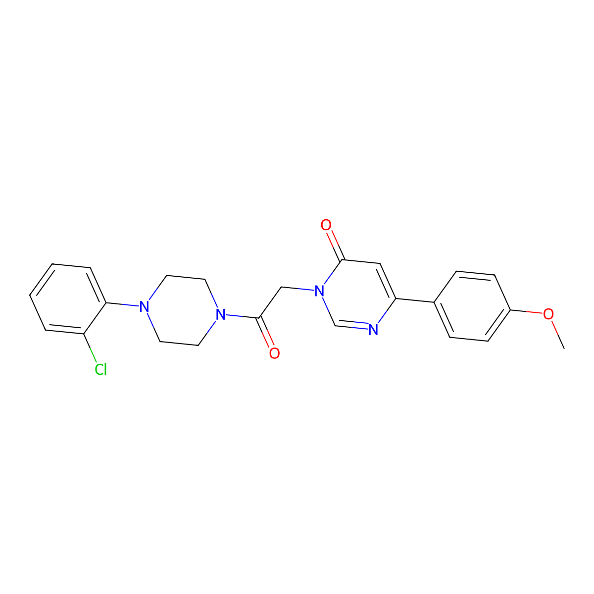3-(2-(4-(2-chlorophenyl)piperazin-1-yl)-2-oxoethyl)-6-(4-methoxyphenyl)pyrimidin-4(3H)-one molecular structure, CAS 1058373-34-4