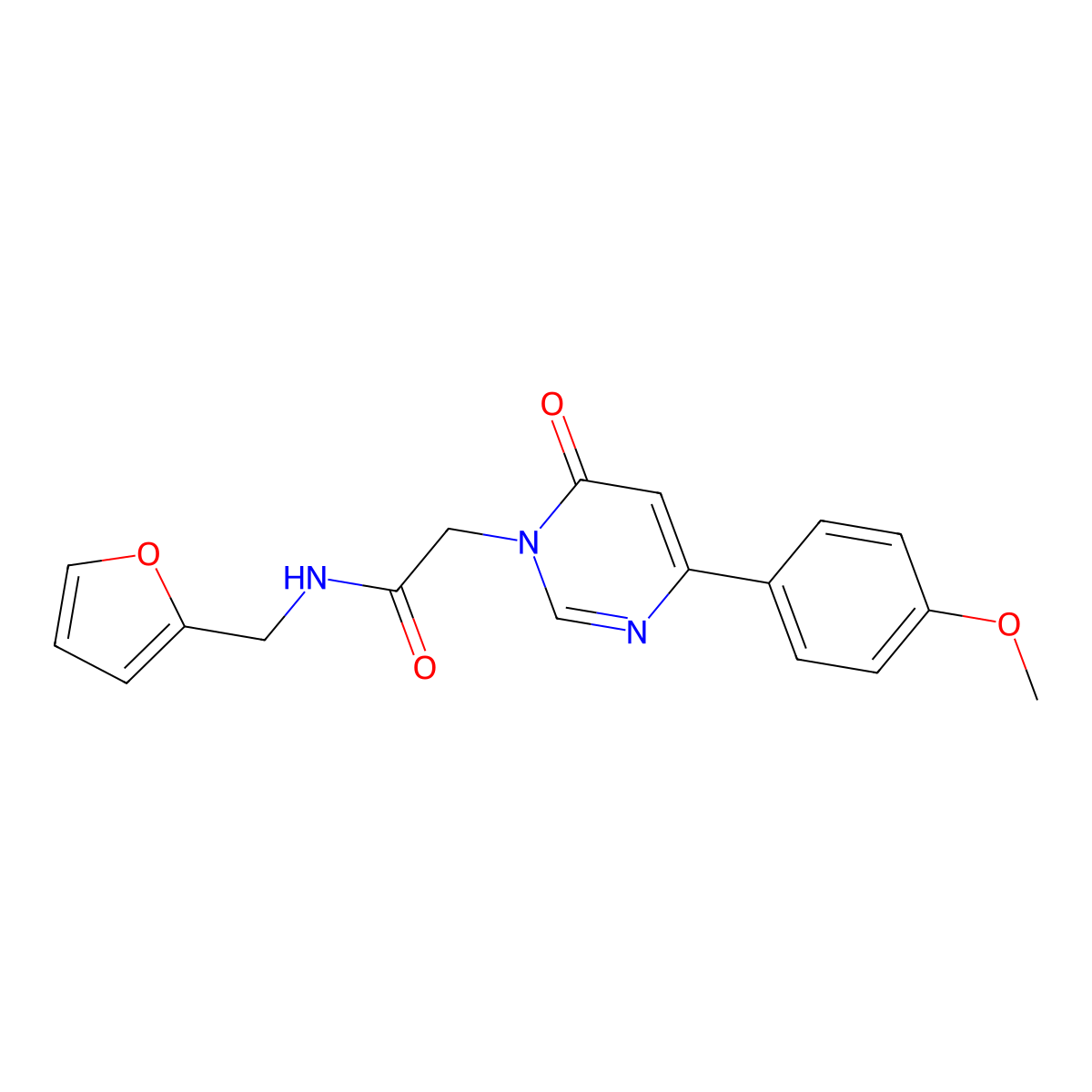 N-[(furan-2-yl)methyl]-2-[4-(4-methoxyphenyl)-6-oxo-1,6-dihydropyrimidin-1-yl]acetamide molecular structure, CAS 1058373-37-7