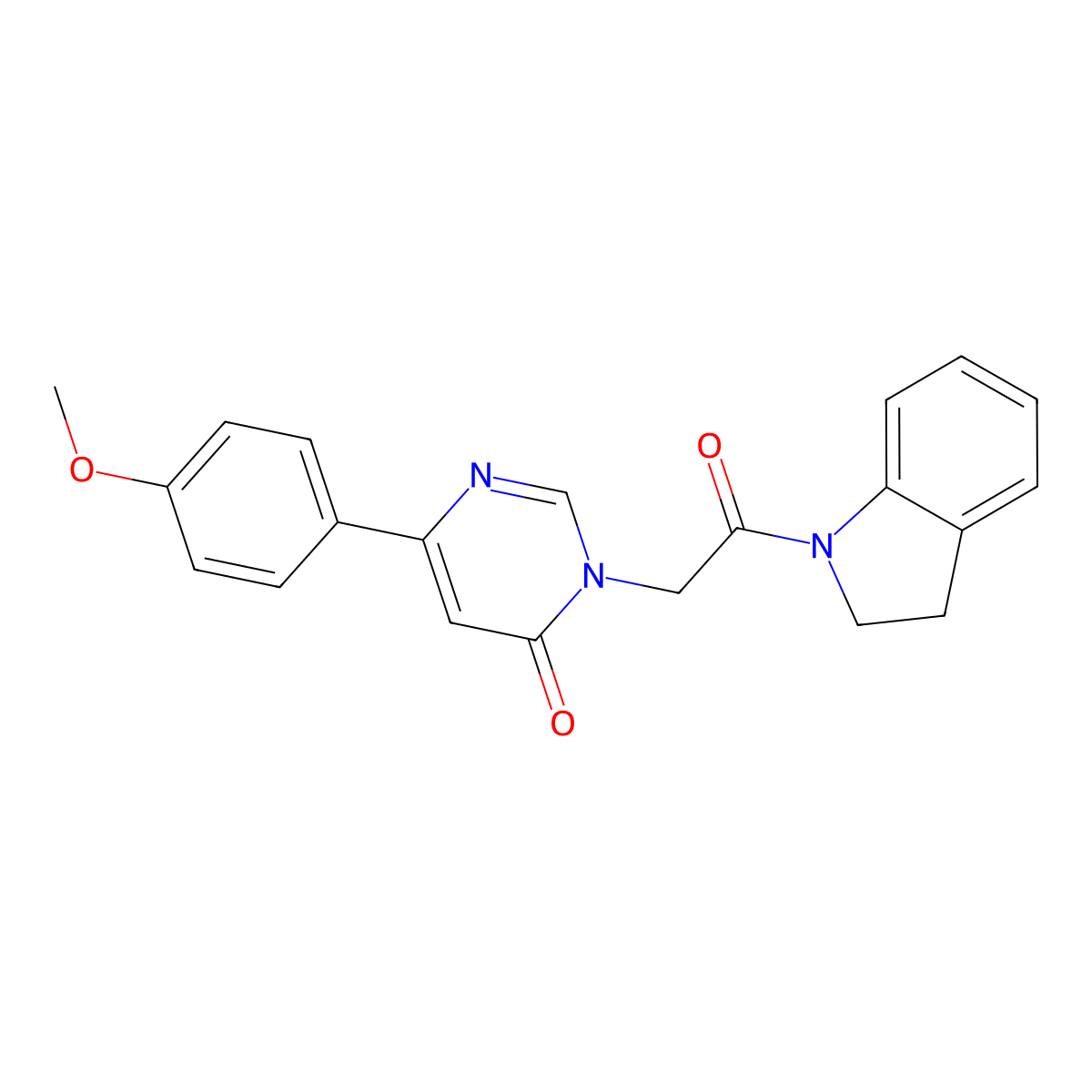 3-[2-(2,3-dihydro-1H-indol-1-yl)-2-oxoethyl]-6-(4-methoxyphenyl)-3,4-dihydropyrimidin-4-one molecular structure, CAS 1058373-39-9