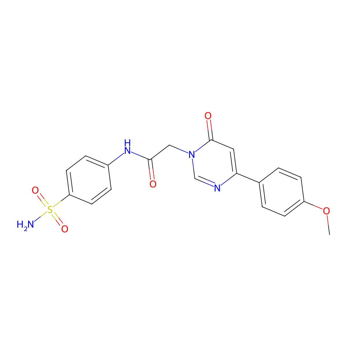 2-[4-(4-methoxyphenyl)-6-oxo-1,6-dihydropyrimidin-1-yl]-N-(4-sulfamoylphenyl)acetamide molecular structure, CAS 1058374-00-7
