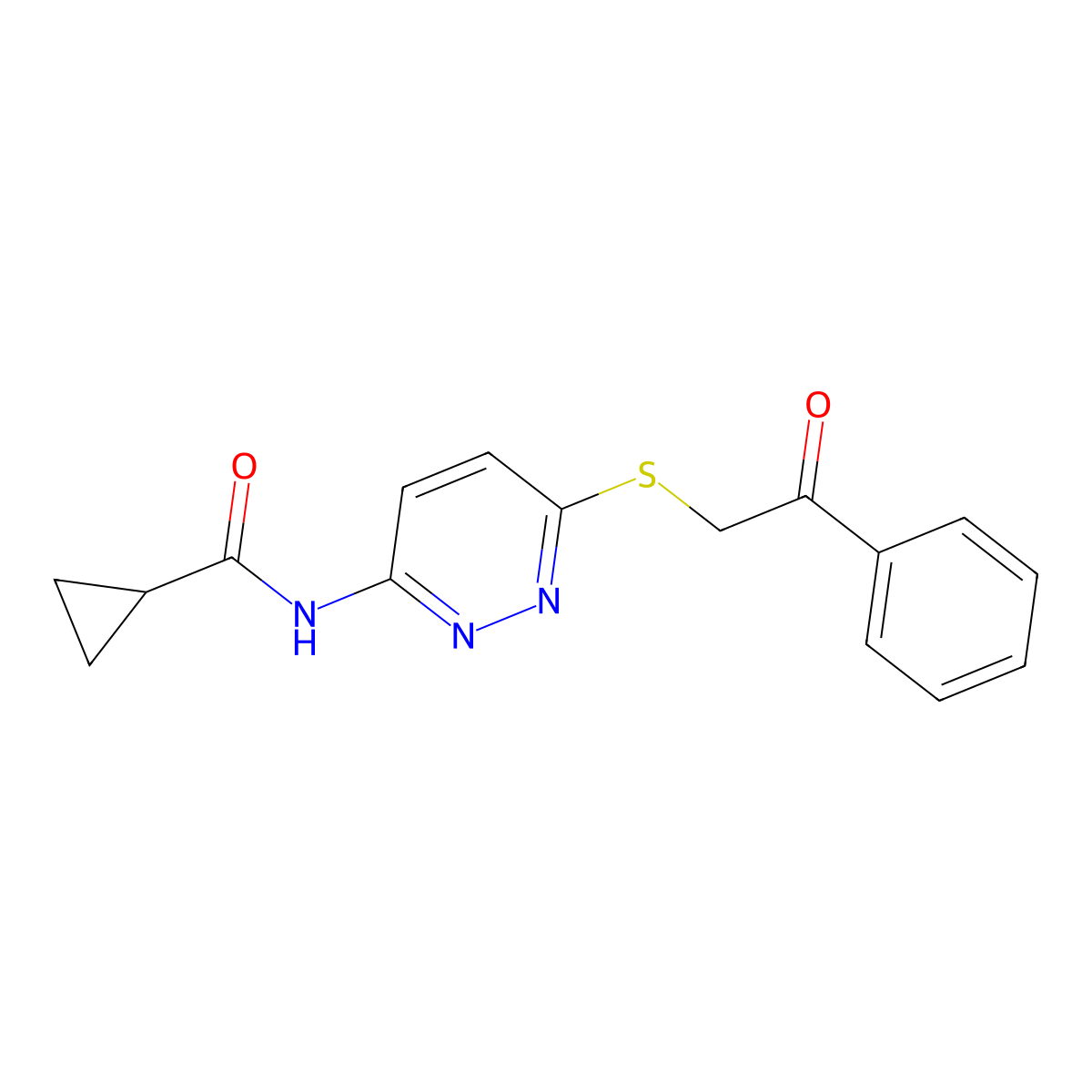 N-{6-[(2-oxo-2-phenylethyl)sulfanyl]pyridazin-3-yl}cyclopropanecarboxamide molecular structure, CAS 1058380-49-6