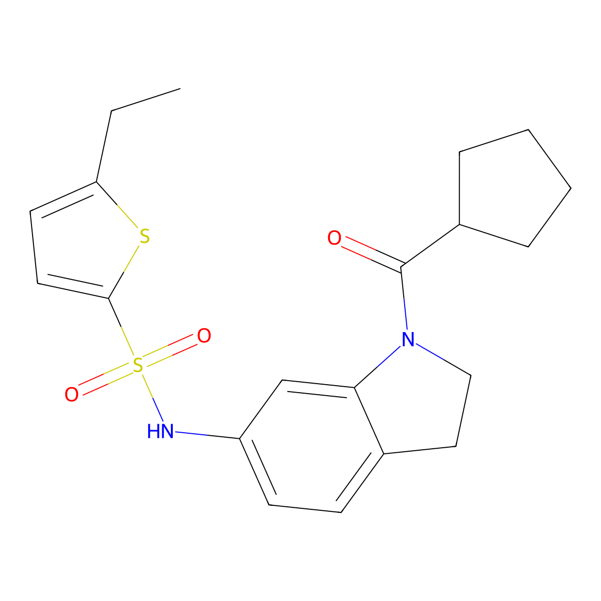 N-(1-(cyclopentanecarbonyl)indolin-6-yl)-5-ethylthiophene-2-sulfonamide molecular structure, CAS 1058384-69-2