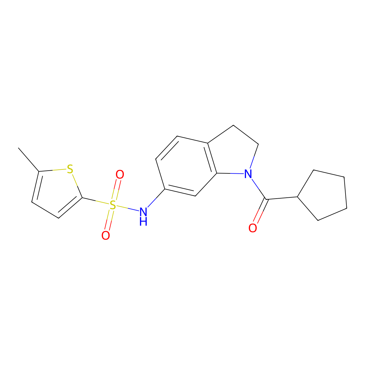 N-(1-(cyclopentanecarbonyl)indolin-6-yl)-5-methylthiophene-2-sulfonamide molecular structure, CAS 1058384-71-6