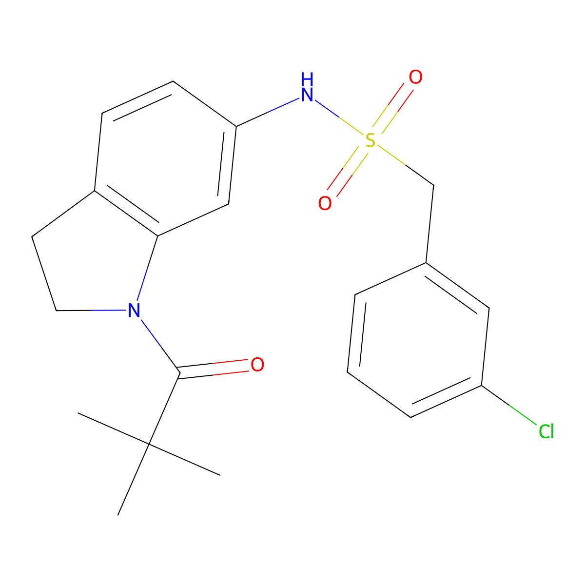 1-(3-chlorophenyl)-N-(1-pivaloylindolin-6-yl)methanesulfonamide molecular structure, CAS 1058385-56-0