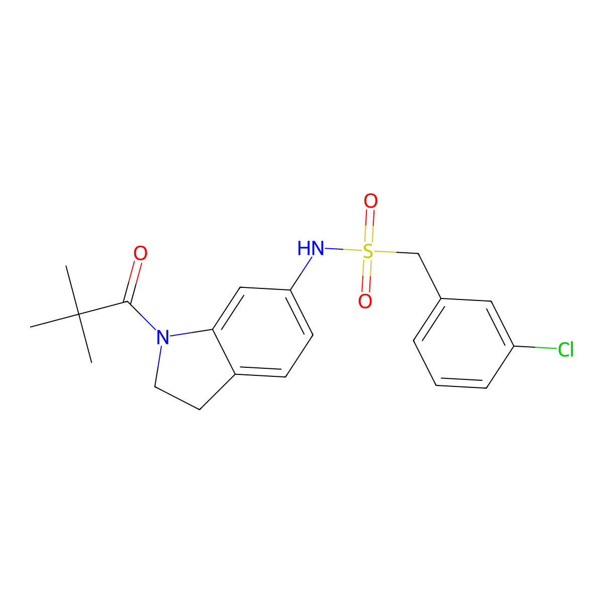 1-(3-chlorophenyl)-N-(1-pivaloylindolin-6-yl)methanesulfonamide molecular structure, CAS 1058385-56-0