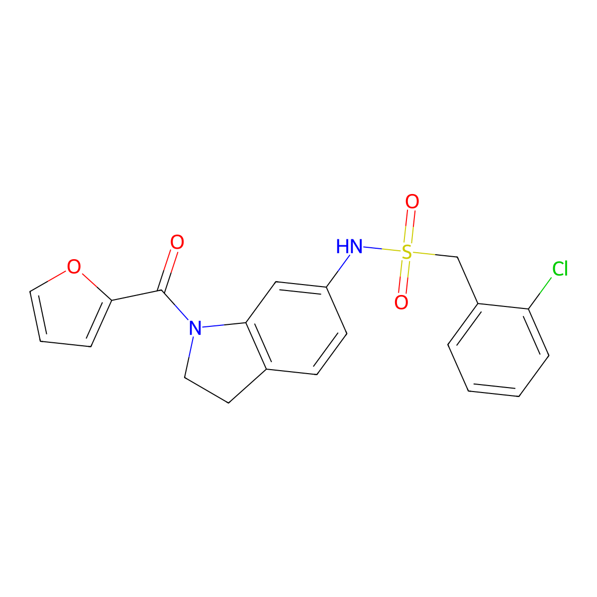 1-(2-chlorophenyl)-N-(1-(furan-2-carbonyl)indolin-6-yl)methanesulfonamide molecular structure, CAS 1058385-90-2