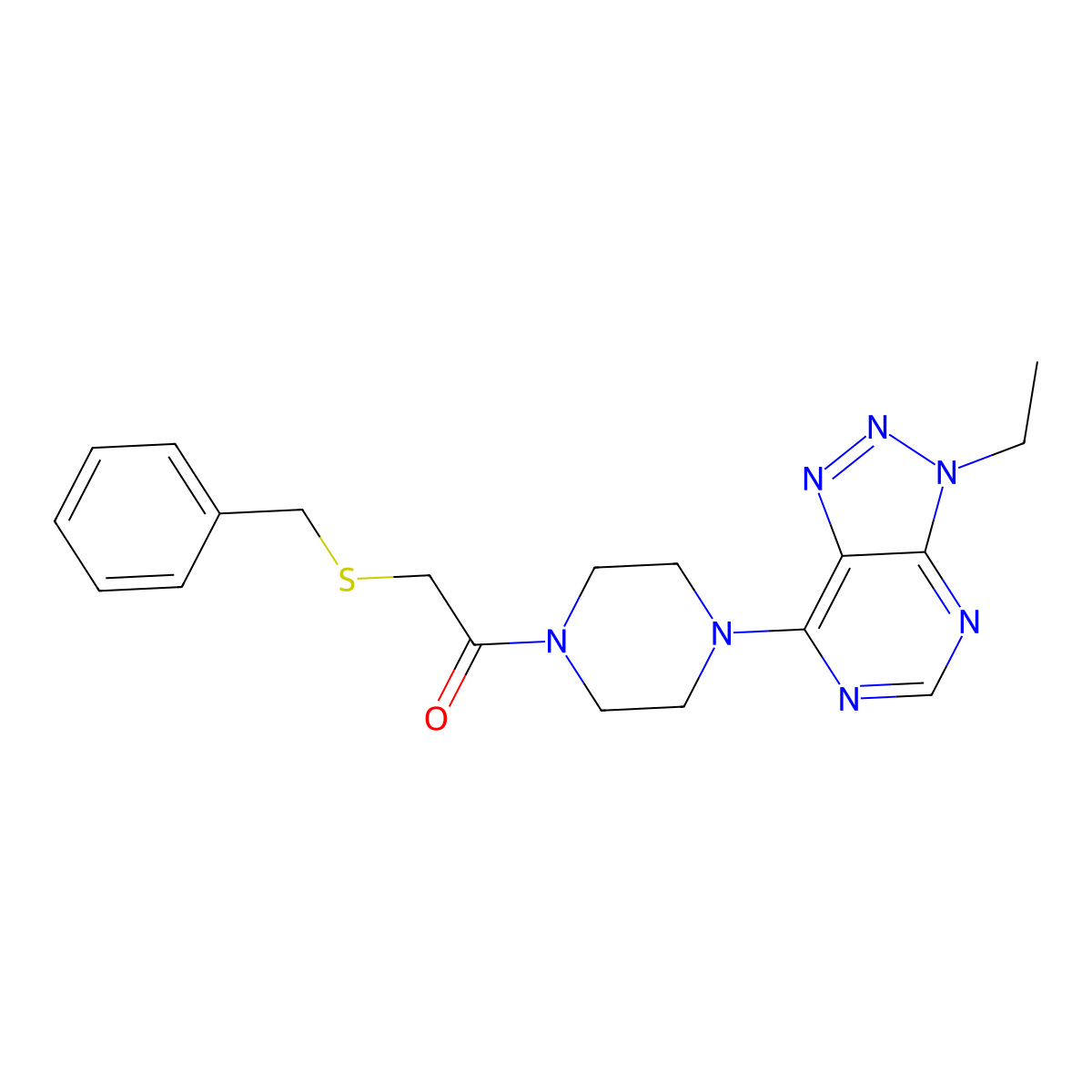 2-(benzylsulfanyl)-1-(4-{3-ethyl-3H-[1,2,3]triazolo[4,5-d]pyrimidin-7-yl}piperazin-1-yl)ethan-1-one molecular structure, CAS 1058386-56-3