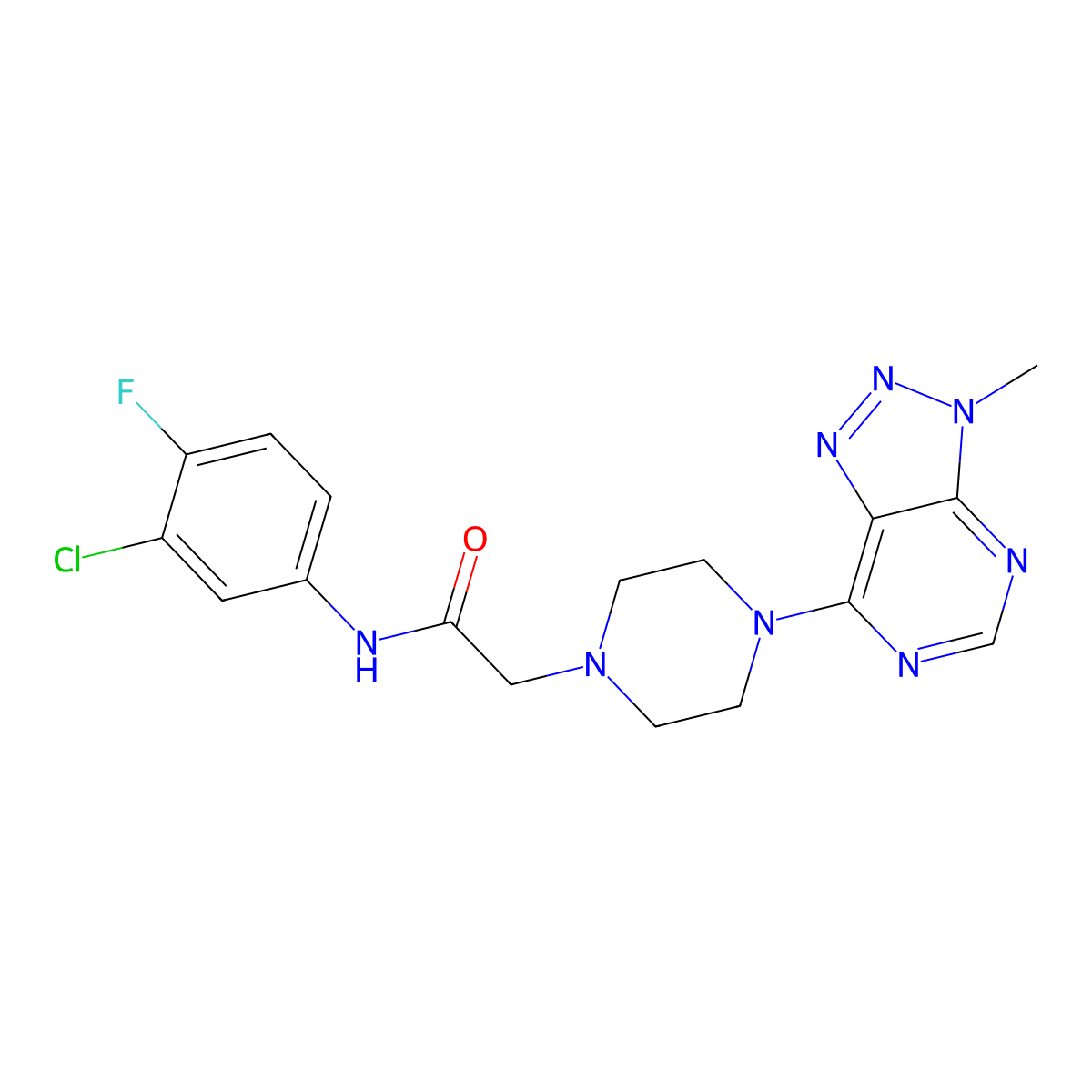 N-(3-chloro-4-fluorophenyl)-2-(4-{3-methyl-3H-[1,2,3]triazolo[4,5-d]pyrimidin-7-yl}piperazin-1-yl)acetamide molecular structure, CAS 1058387-22-6