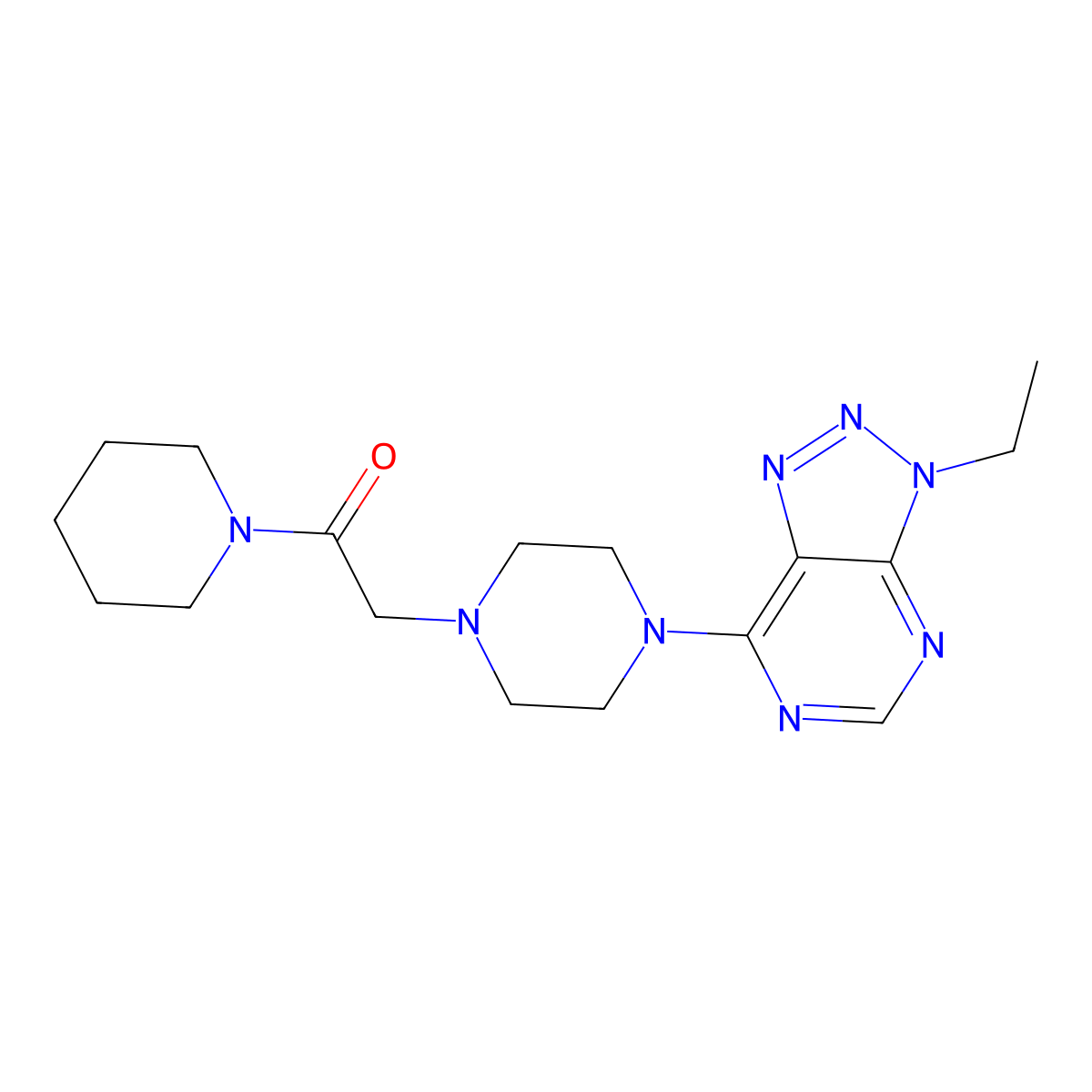 2-(4-{3-ethyl-3H-[1,2,3]triazolo[4,5-d]pyrimidin-7-yl}piperazin-1-yl)-1-(piperidin-1-yl)ethan-1-one molecular structure, CAS 1058387-24-8