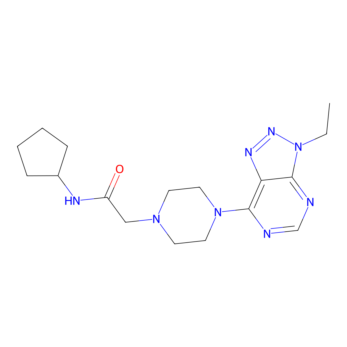 N-cyclopentyl-2-(4-{3-ethyl-3H-[1,2,3]triazolo[4,5-d]pyrimidin-7-yl}piperazin-1-yl)acetamide molecular structure, CAS 1058387-50-0