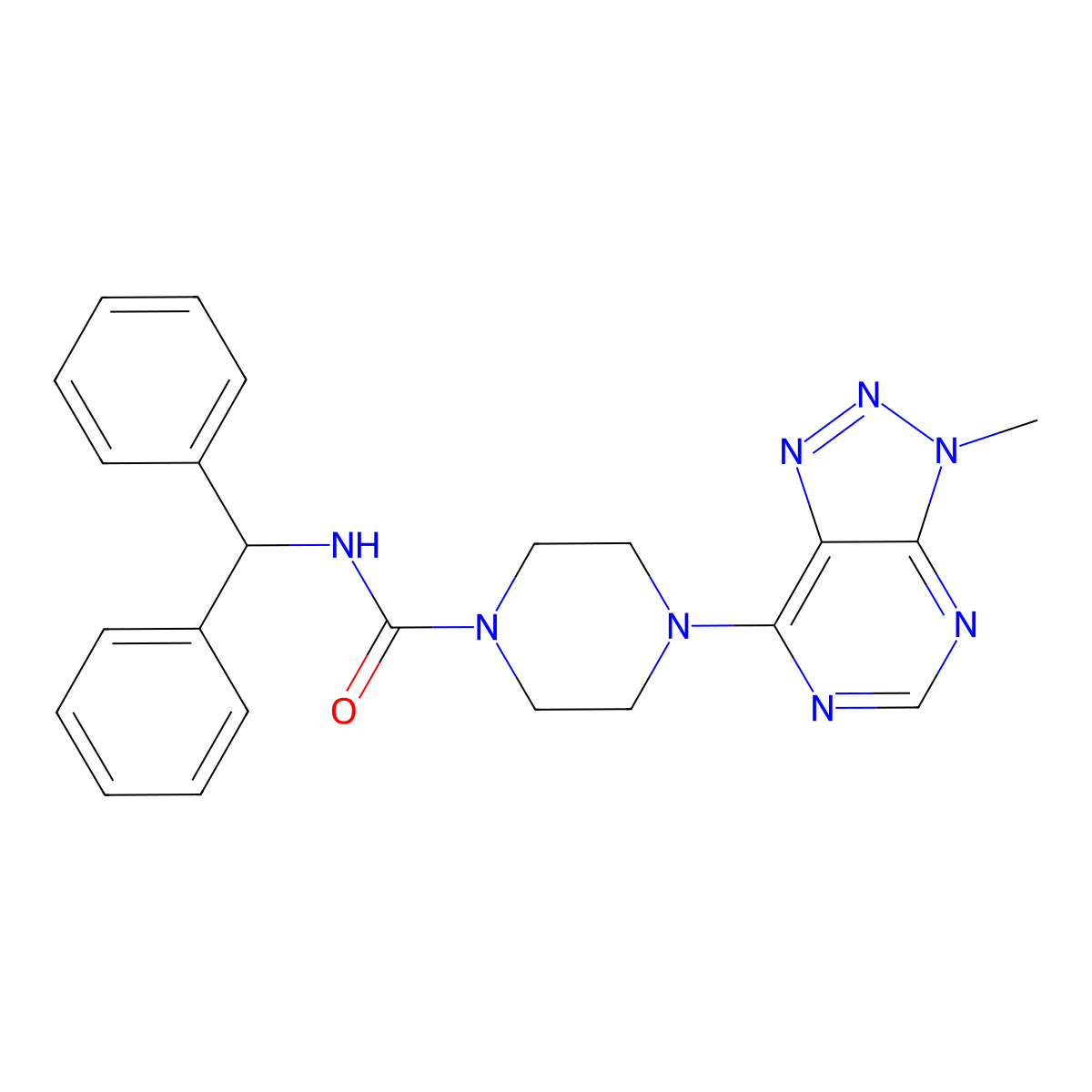 N-(diphenylmethyl)-4-{3-methyl-3H-[1,2,3]triazolo[4,5-d]pyrimidin-7-yl}piperazine-1-carboxamide molecular structure, CAS 1058388-24-1