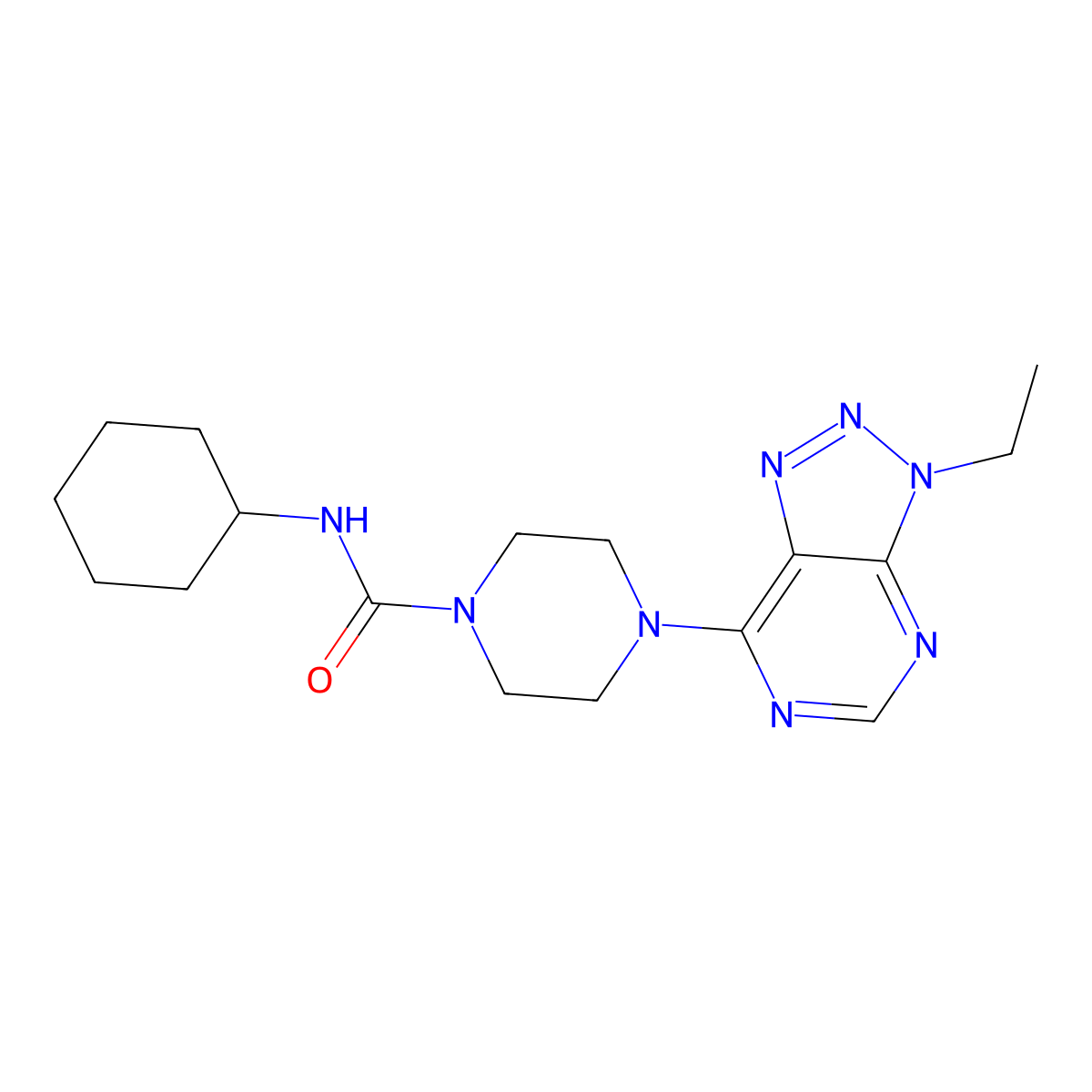 N-cyclohexyl-4-{3-ethyl-3H-[1,2,3]triazolo[4,5-d]pyrimidin-7-yl}piperazine-1-carboxamide molecular structure, CAS 1058388-26-3
