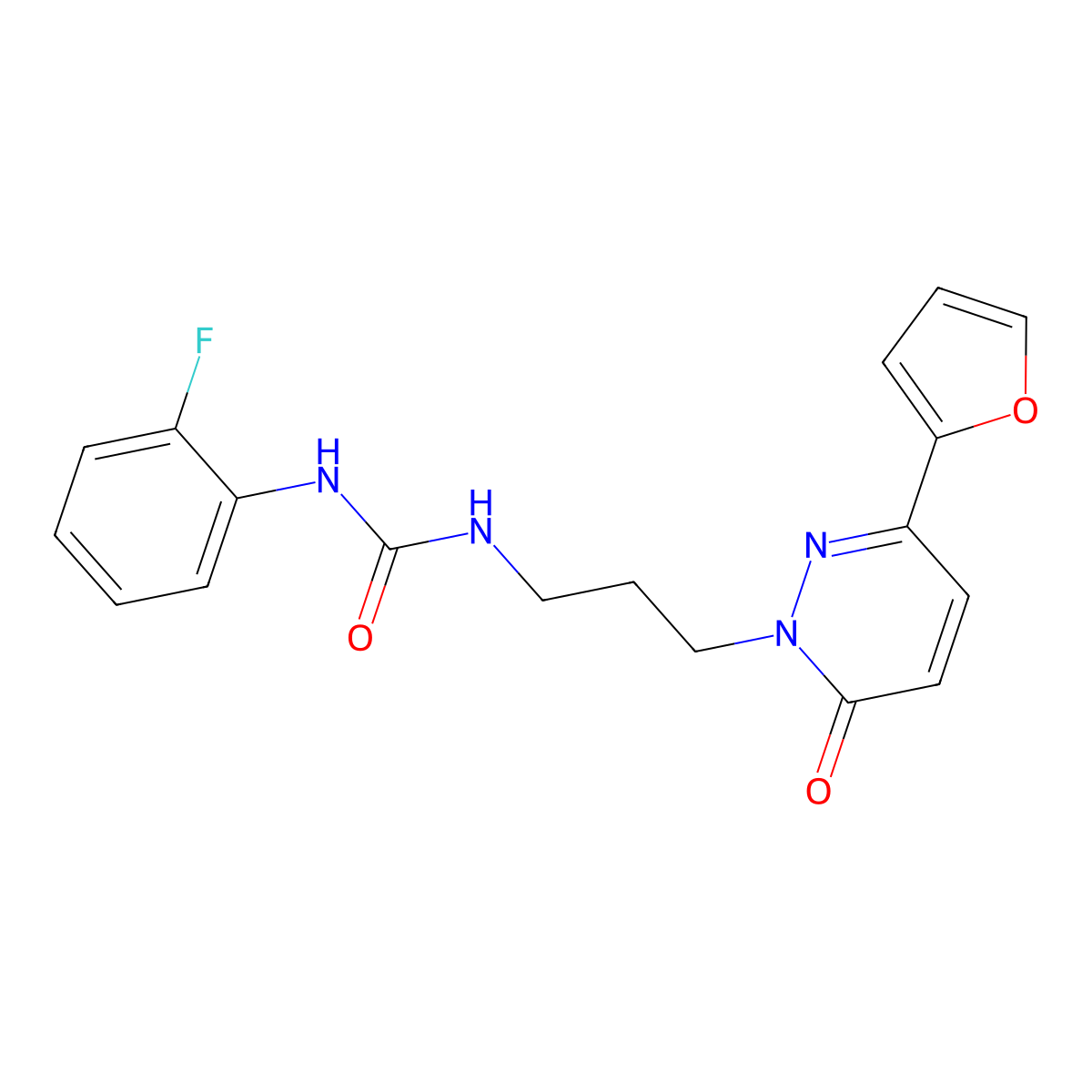 1-(2-Fluorophenyl)-3-{3-[3-(furan-2-yl)-6-oxo-1,6-dihydropyridazin-1-yl]propyl}urea molecular structure, CAS 1058393-13-7