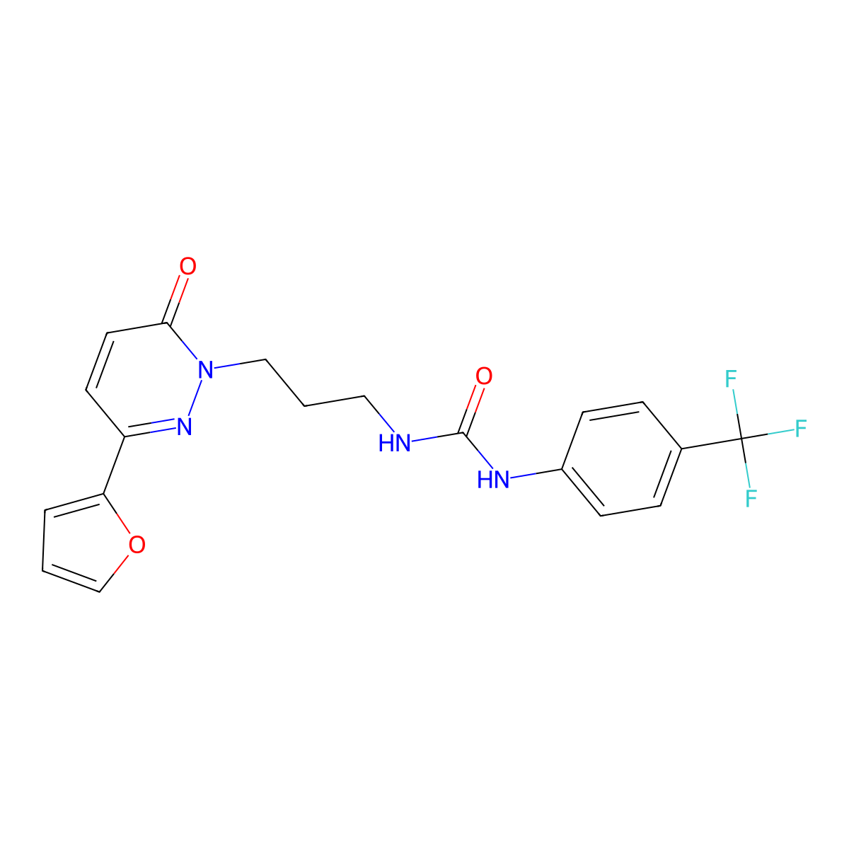 3-{3-[3-(Furan-2-yl)-6-oxo-1,6-dihydropyridazin-1-yl]propyl}-1-[4-(trifluoromethyl)phenyl]urea molecular structure, CAS 1058393-26-2
