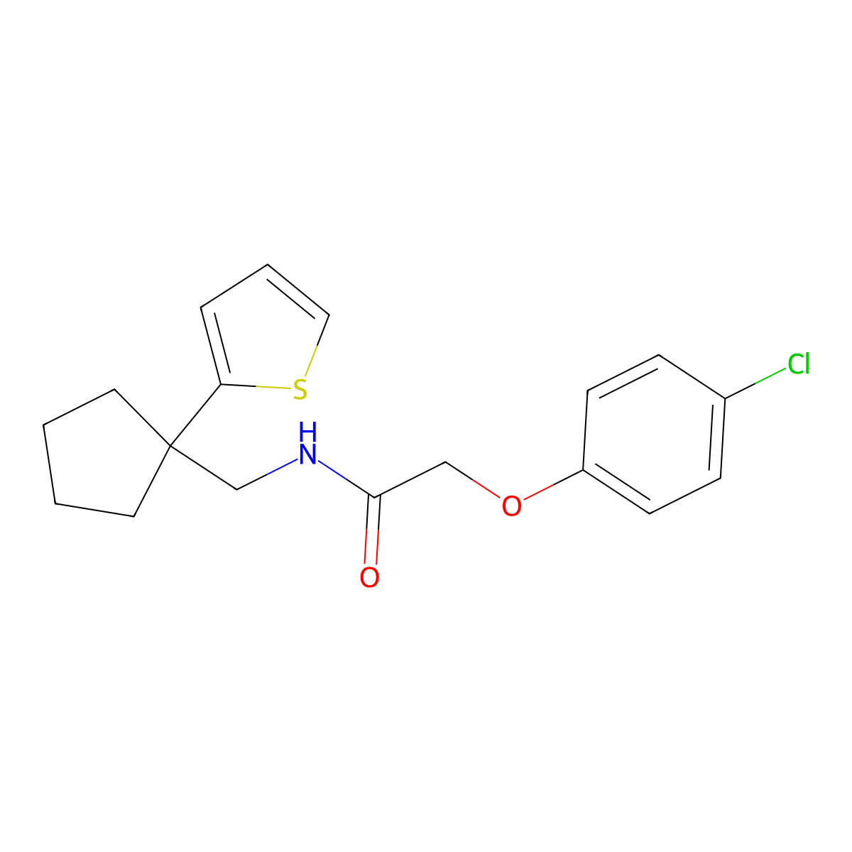 2-(4-chlorophenoxy)-N-{[1-(thiophen-2-yl)cyclopentyl]methyl}acetamide molecular structure, CAS 1058394-18-5