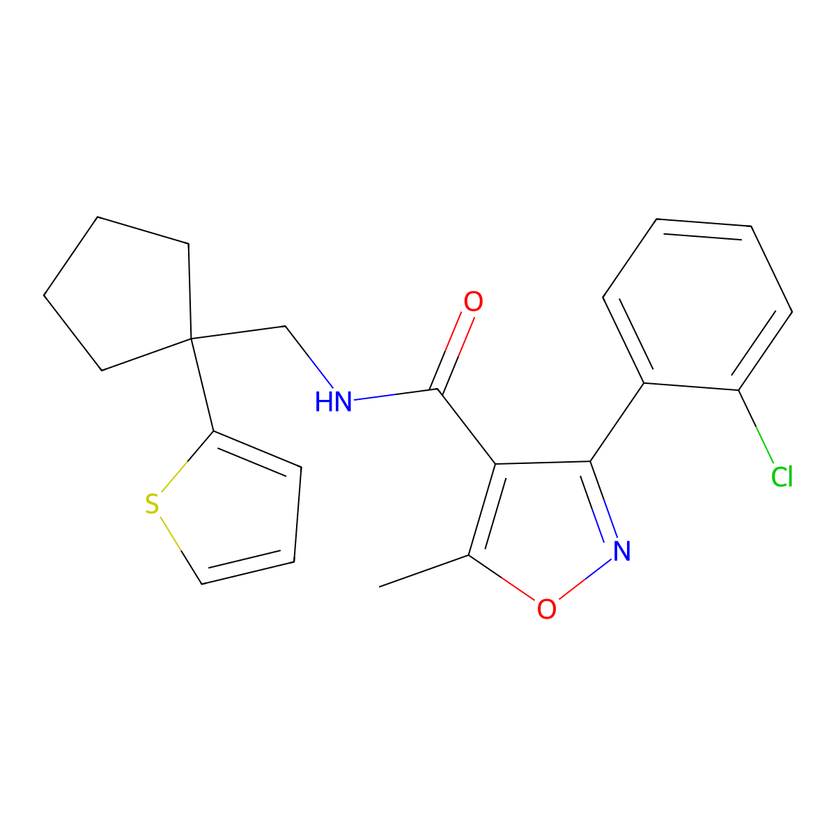 3-(2-chlorophenyl)-5-methyl-N-{[1-(thiophen-2-yl)cyclopentyl]methyl}-1,2-oxazole-4-carboxamide molecular structure, CAS 1058394-25-4