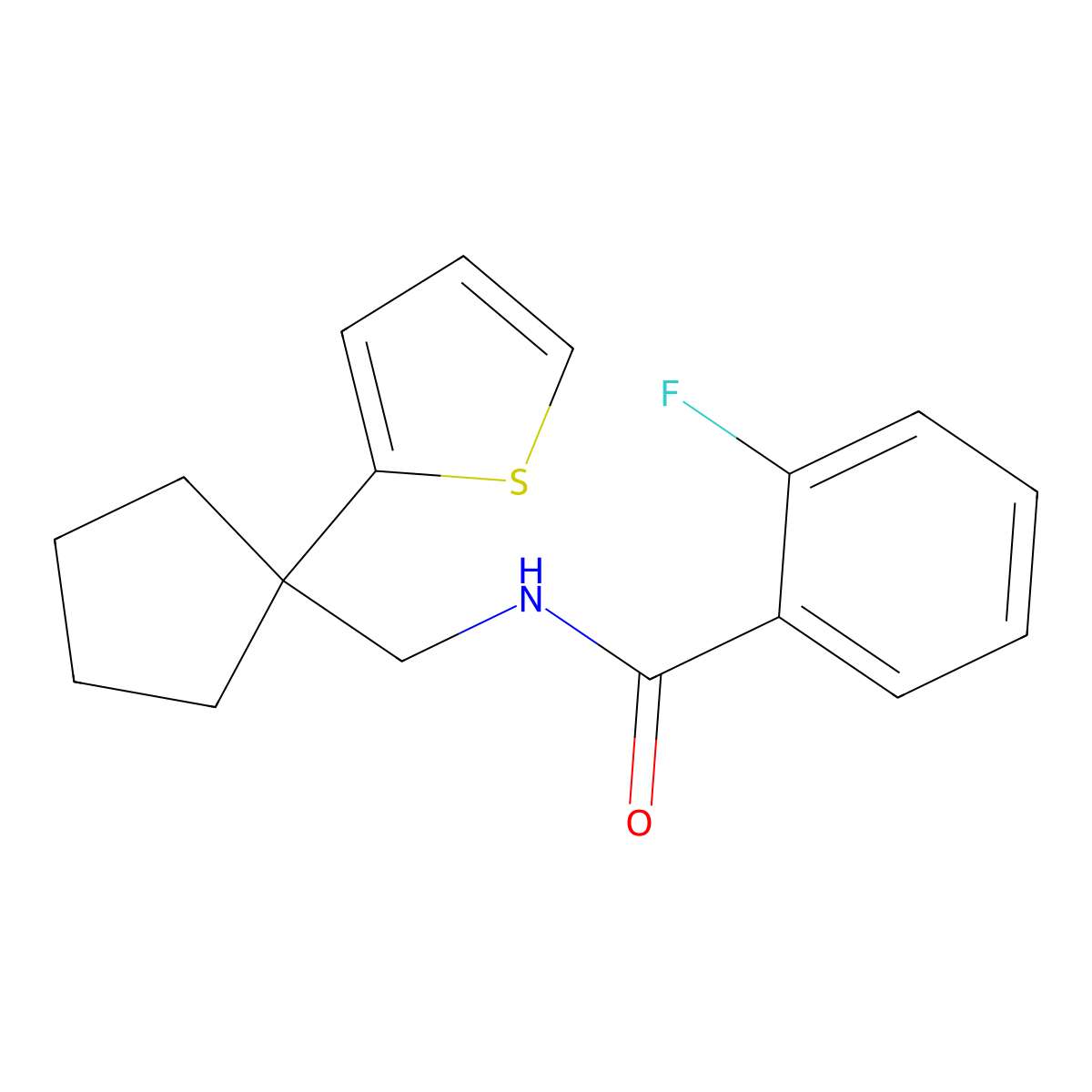 2-fluoro-N-{[1-(thiophen-2-yl)cyclopentyl]methyl}benzamide molecular structure, CAS 1058394-29-8