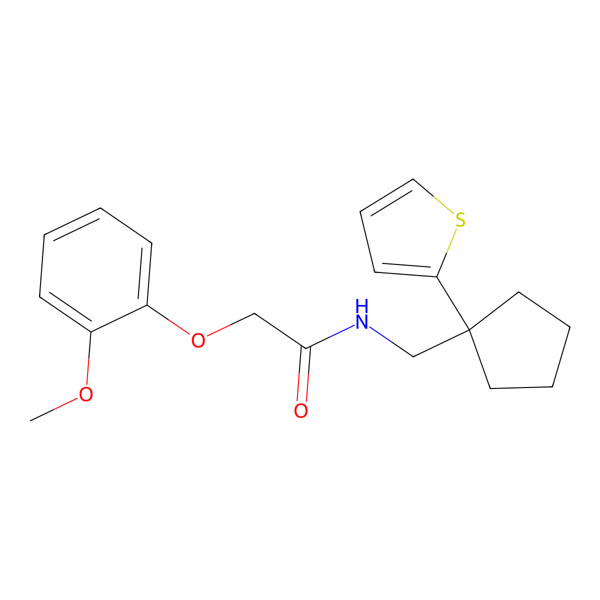 2-(2-methoxyphenoxy)-N-{[1-(thiophen-2-yl)cyclopentyl]methyl}acetamide molecular structure, CAS 1058394-53-8