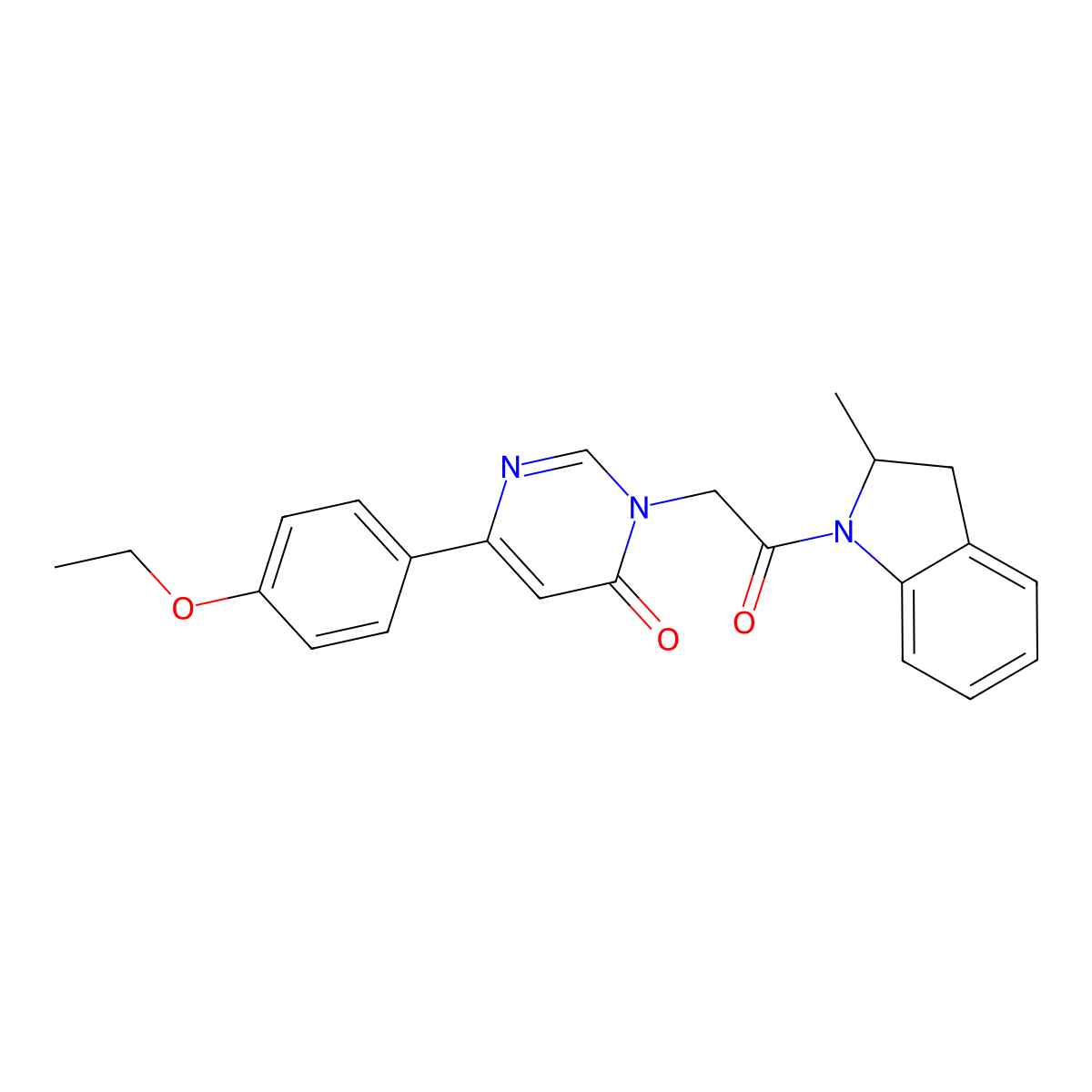 6-(4-ethoxyphenyl)-3-(2-(2-methylindolin-1-yl)-2-oxoethyl)pyrimidin-4(3H)-one molecular structure, CAS 1058396-72-7