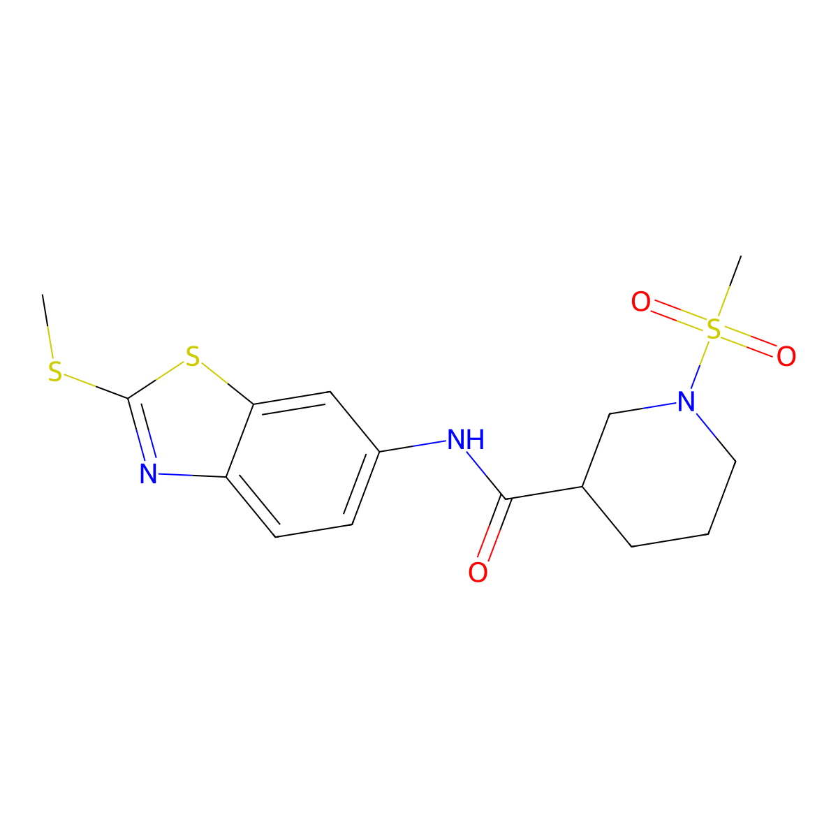 1-(methylsulfonyl)-N-(2-(methylthio)benzo[d]thiazol-6-yl)piperidine-3-carboxamide molecular structure, CAS 1058398-10-9