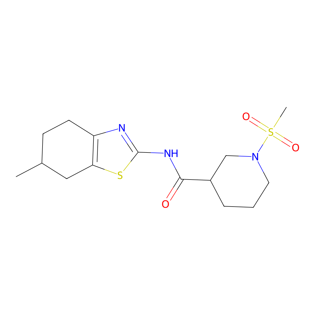 N-(6-methyl-4,5,6,7-tetrahydrobenzo[d]thiazol-2-yl)-1-(methylsulfonyl)piperidine-3-carboxamide molecular structure, CAS 1058398-12-1