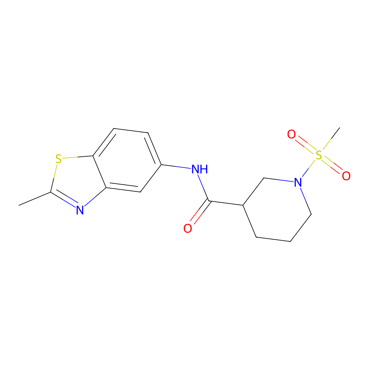 N-(2-methylbenzo[d]thiazol-5-yl)-1-(methylsulfonyl)piperidine-3-carboxamide molecular structure, CAS 1058398-18-7