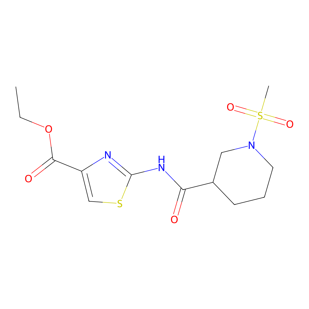 Ethyl 2-(1-(methylsulfonyl)piperidine-3-carboxamido)thiazole-4-carboxylate molecular structure, CAS 1058398-38-1
