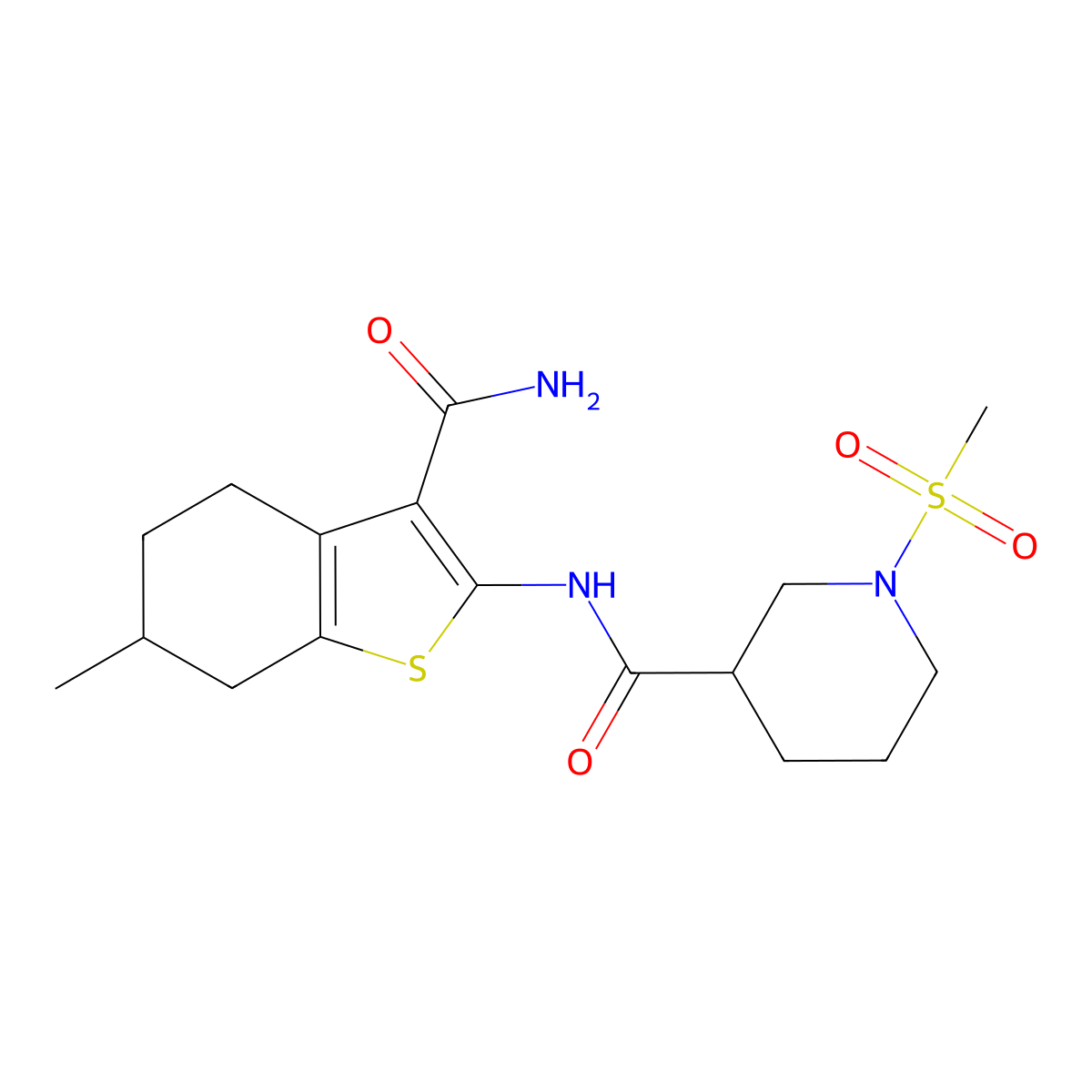 N-(3-carbamoyl-6-methyl-4,5,6,7-tetrahydrobenzo[b]thiophen-2-yl)-1-(methylsulfonyl)piperidine-3-carboxamide molecular structure, CAS 1058398-45-0