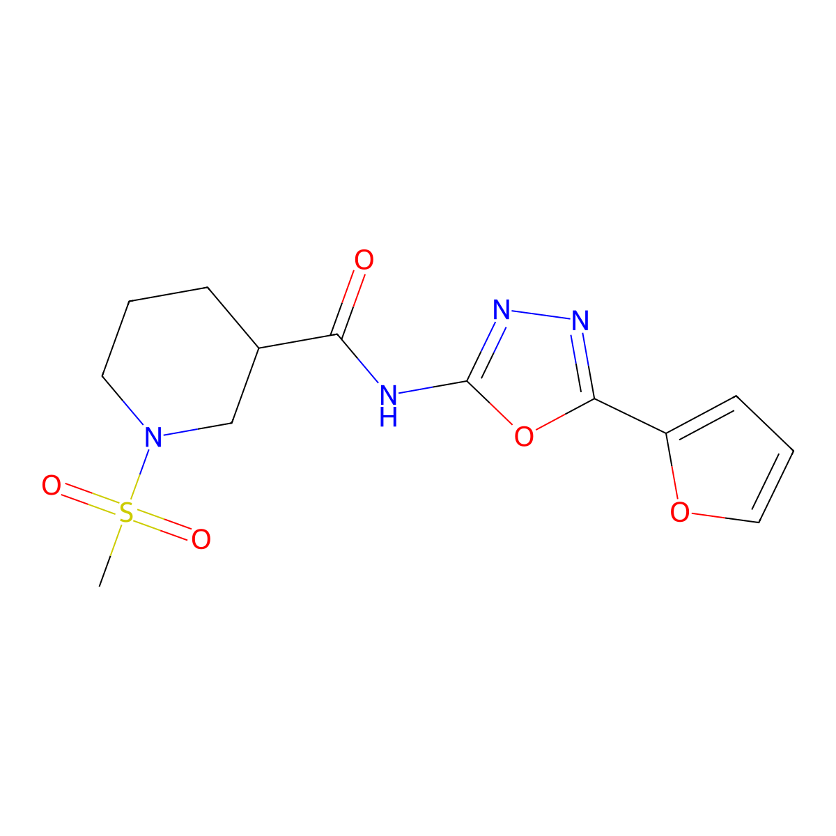 N-(5-(furan-2-yl)-1,3,4-oxadiazol-2-yl)-1-(methylsulfonyl)piperidine-3-carboxamide molecular structure, CAS 1058398-78-9