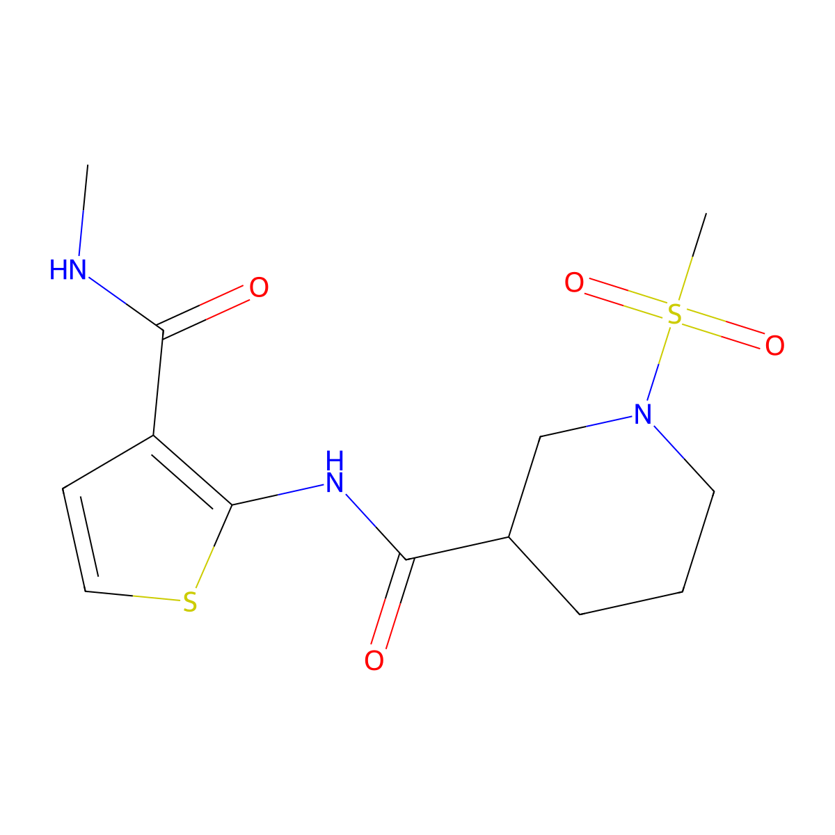 N-(3-(methylcarbamoyl)thiophen-2-yl)-1-(methylsulfonyl)piperidine-3-carboxamide molecular structure, CAS 1058398-81-4