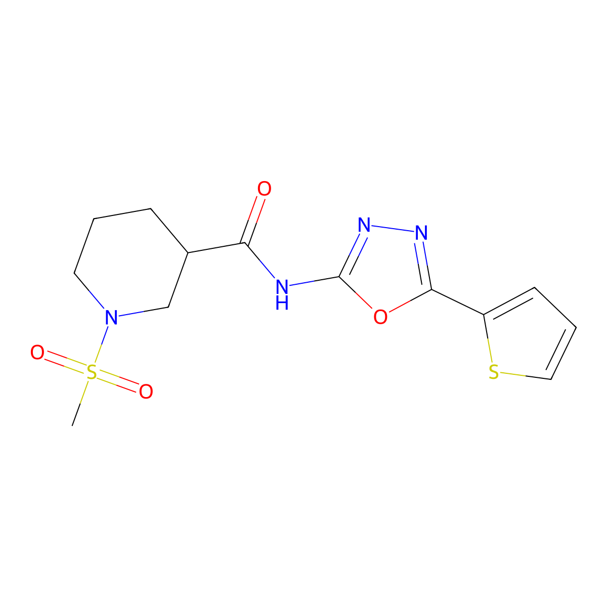 1-(methylsulfonyl)-N-(5-(thiophen-2-yl)-1,3,4-oxadiazol-2-yl)piperidine-3-carboxamide molecular structure, CAS 1058398-84-7