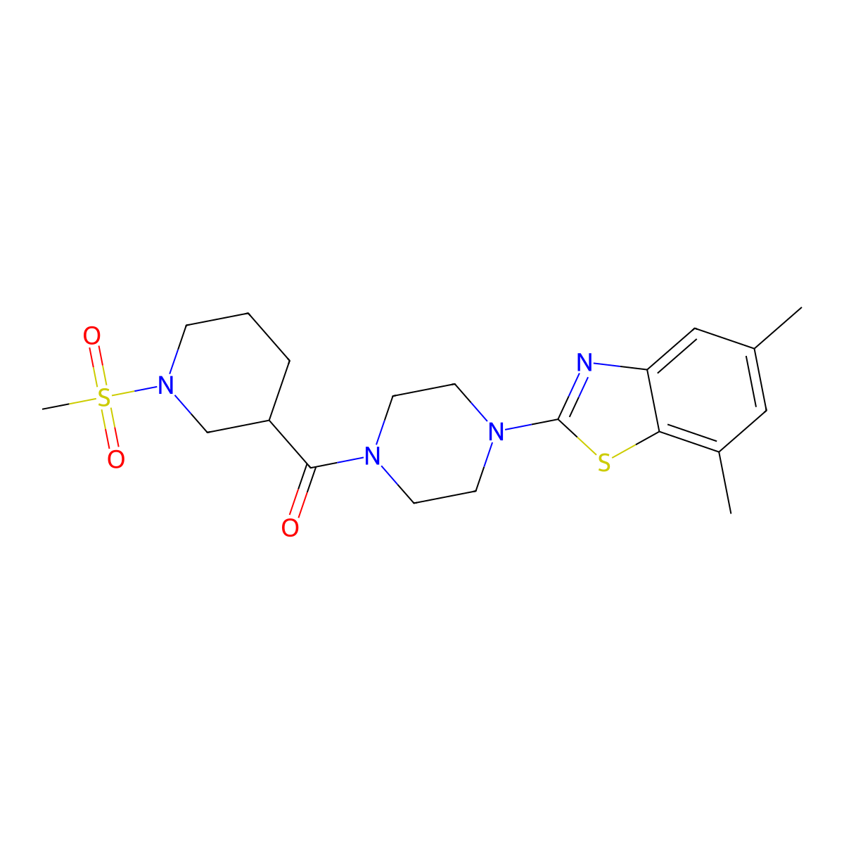 (4-(5,7-Dimethylbenzo[d]thiazol-2-yl)piperazin-1-yl)(1-(methylsulfonyl)piperidin-3-yl)methanone molecular structure, CAS 1058399-06-6
