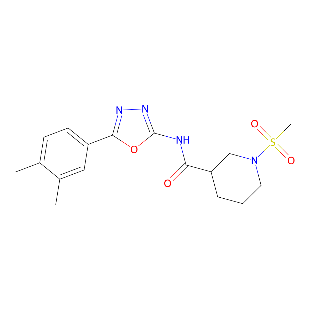 N-(5-(3,4-dimethylphenyl)-1,3,4-oxadiazol-2-yl)-1-(methylsulfonyl)piperidine-3-carboxamide molecular structure, CAS 1058399-12-4