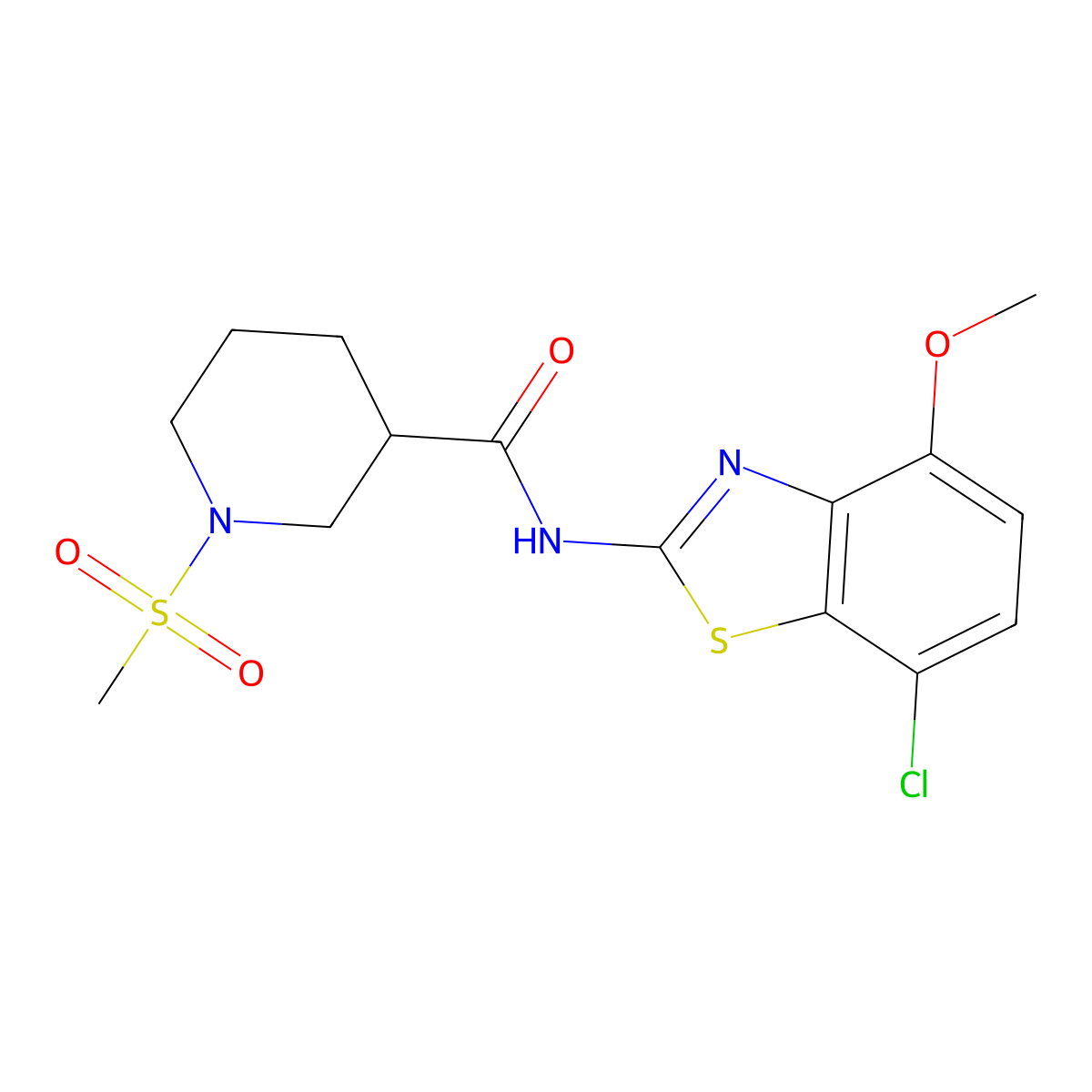N-(7-chloro-4-methoxybenzo[d]thiazol-2-yl)-1-(methylsulfonyl)piperidine-3-carboxamide molecular structure, CAS 1058399-14-6
